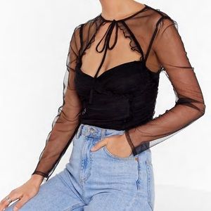 Nasty Gal Black Sheer Bustier Top with Tie